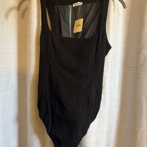 Intimately Free People Black Square Neck Corset Seamed Bodysuit